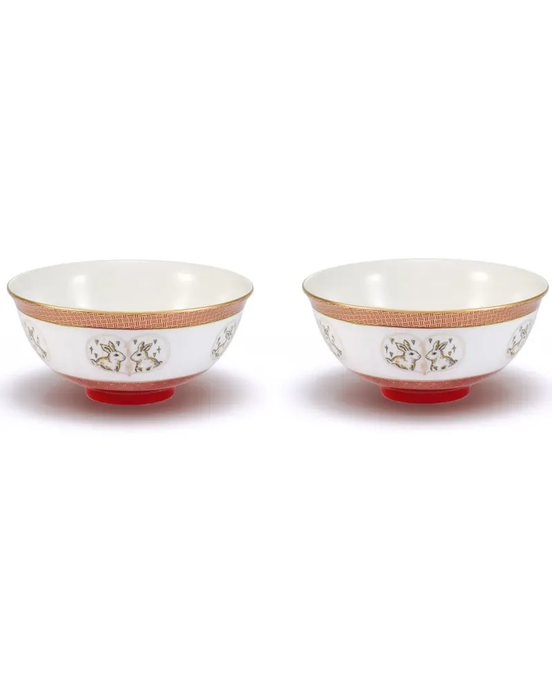 Shanghai Tang x Long Di Set aus zwei Schalen mit Hasen - Weiß Weiß