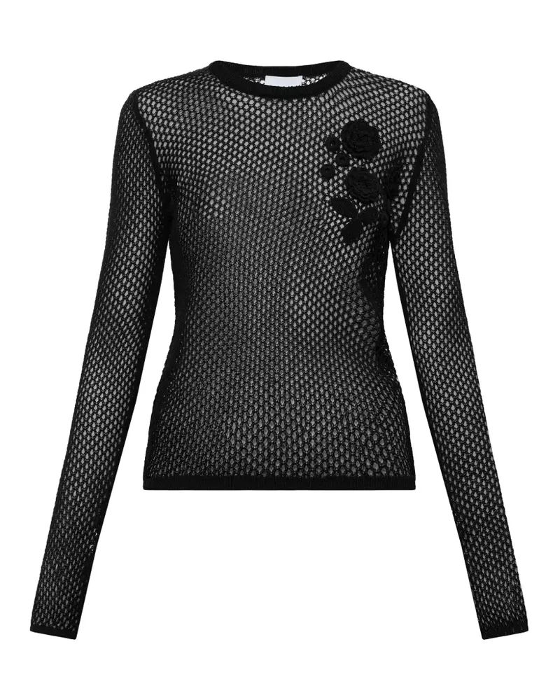 Ganni Gehäkelter Pullover mit Blumenapplikation - Schwarz Schwarz