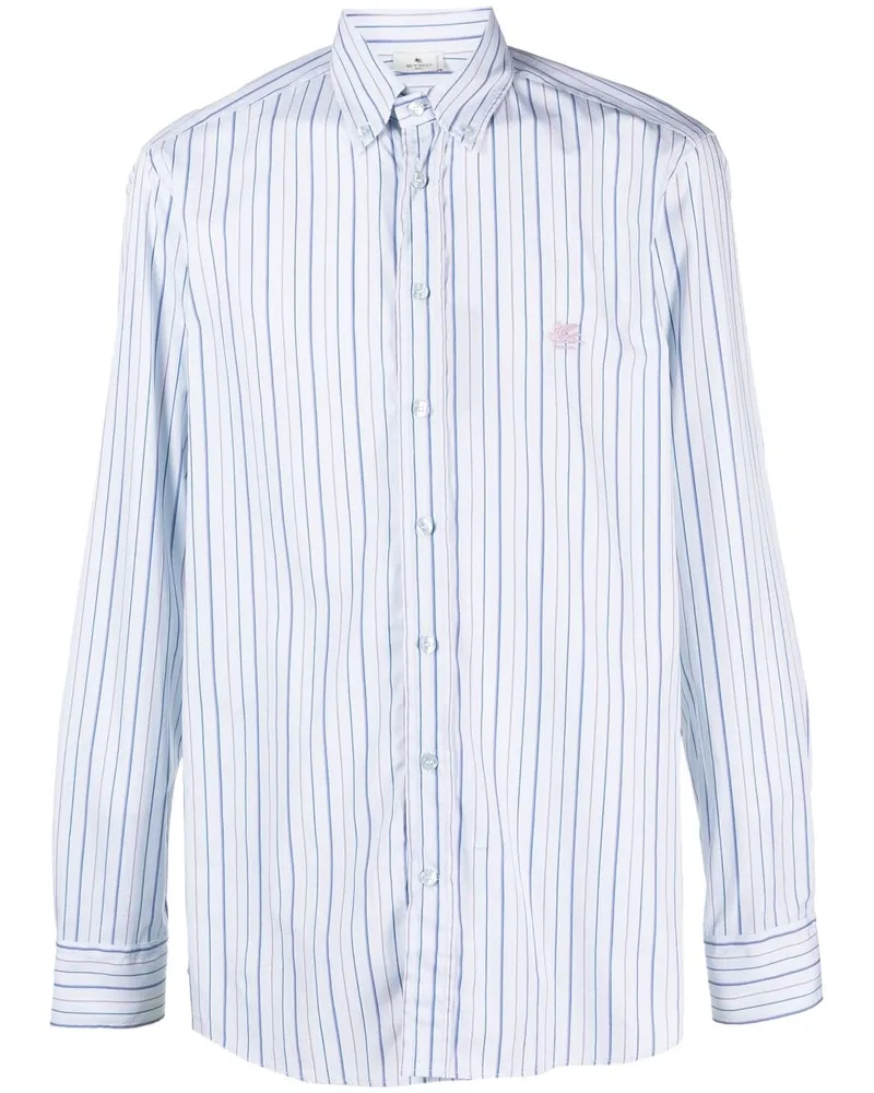 Etro Gestreiftes Hemd mit Logo-Stickerei - Blau Blau