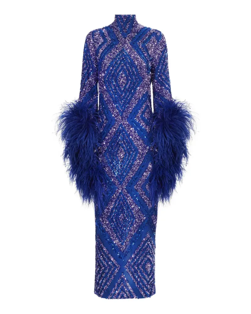 Taller Marmo Del Rio Disco Maxikleid mit Pailletten und Federbesatz - Blau Blau