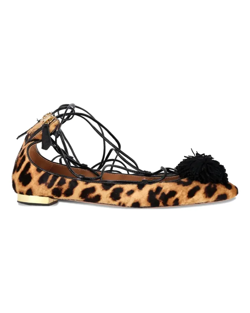 Aquazzura leopard-print lace-up ballerina flats - Nude Nude