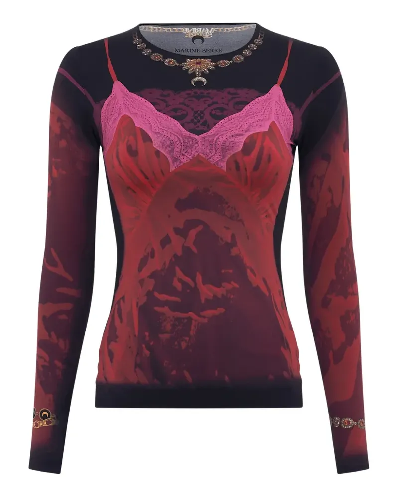 Marine Serre Langarmshirt mit Print - Rot Rot