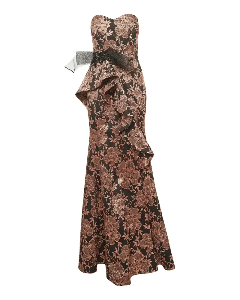 Badgley Mischka ruffled bow-detail maxi gown - Schwarz Schwarz