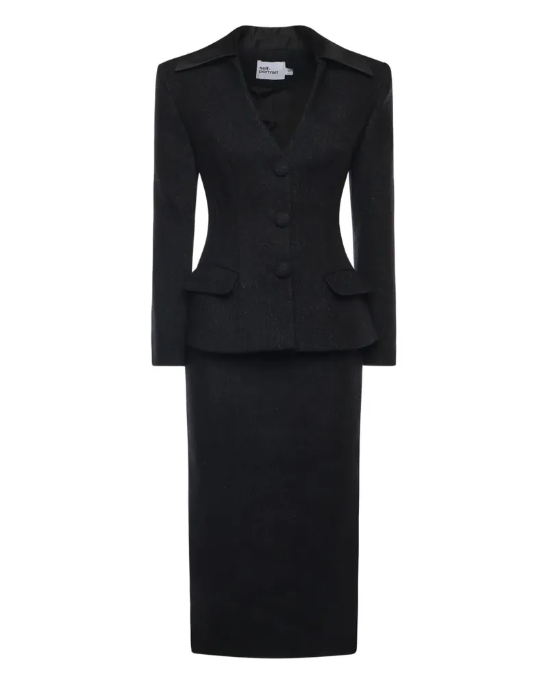 Self-Portrait long-sleeve midi dress - Schwarz Schwarz