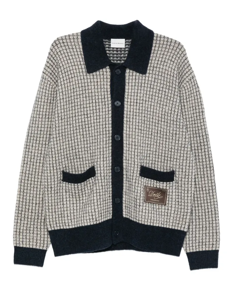 Drôle de Monsieur Cardigan mit Waffelstrickmuster und Logo-Patch - Nude Nude