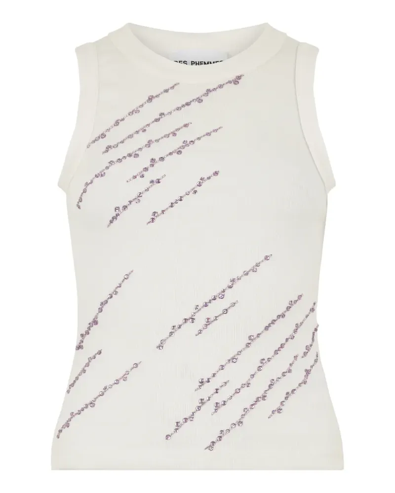 Des Phemmes embellished ribbed tank top - Nude Nude