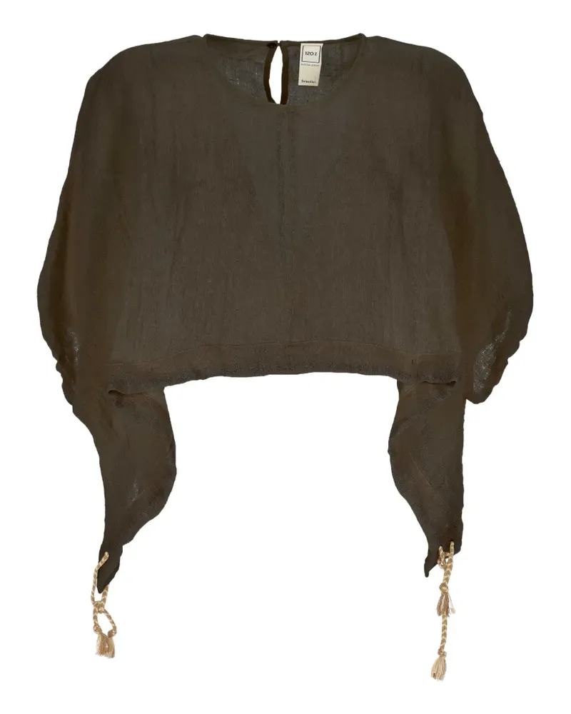 120% Lino tassel-detail cropped blouse - Braun Braun