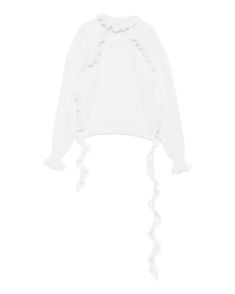 Blumarine Gerippter Pullover mit Rüschen - Weiß Weiß