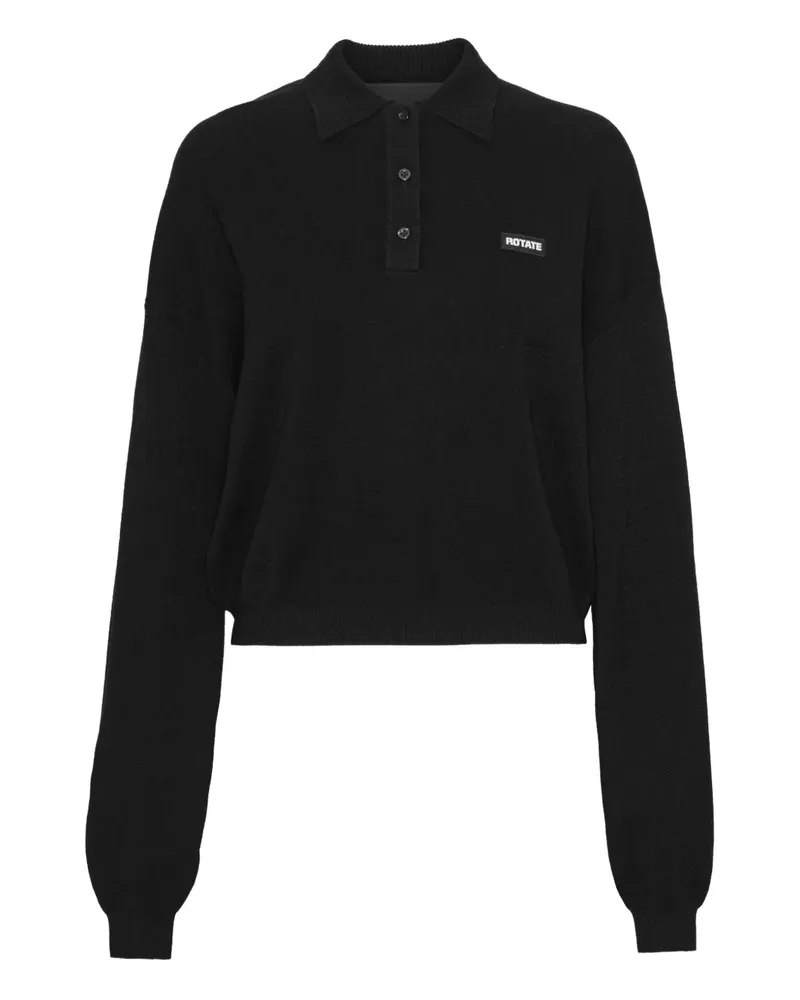 ROTATE Birger Christensen Langärmeliges Poloshirt - Schwarz Schwarz