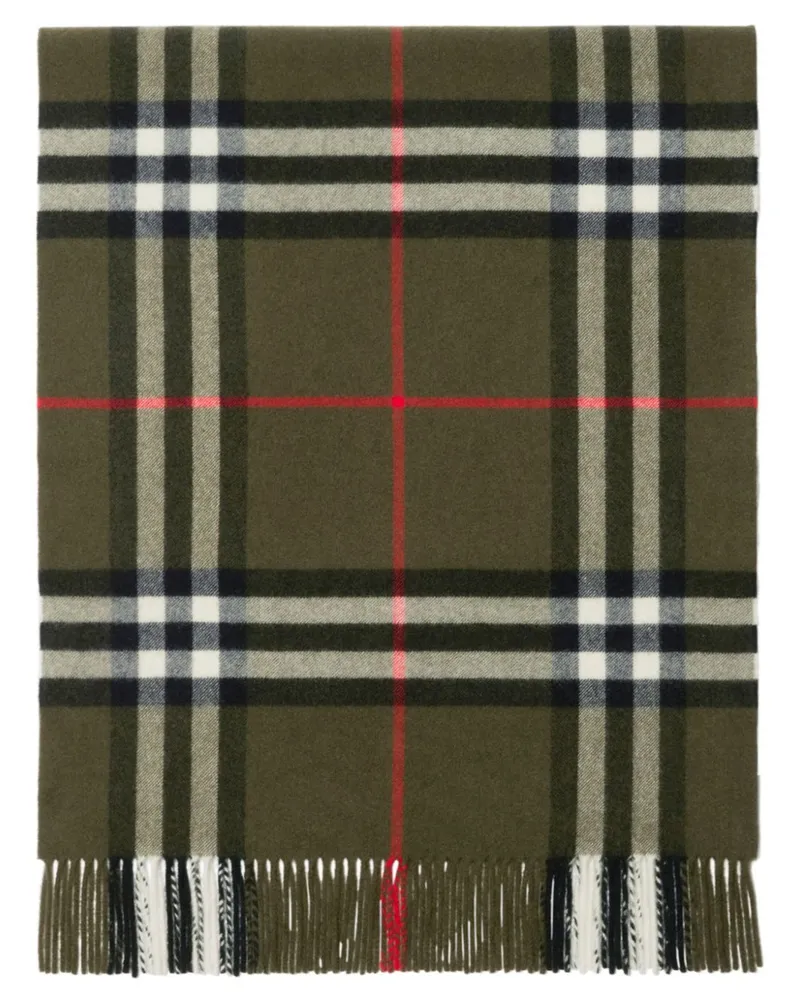Burberry Karierter Kaschmirschal mit Fransen - Grün Grün