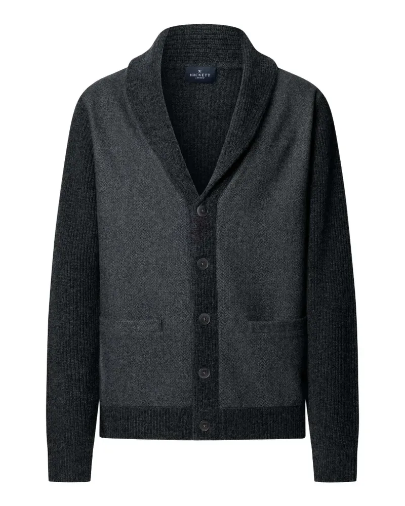 Hackett Cardigan mit Schalkragen und Fischgrätenmuster - Grau Grau
