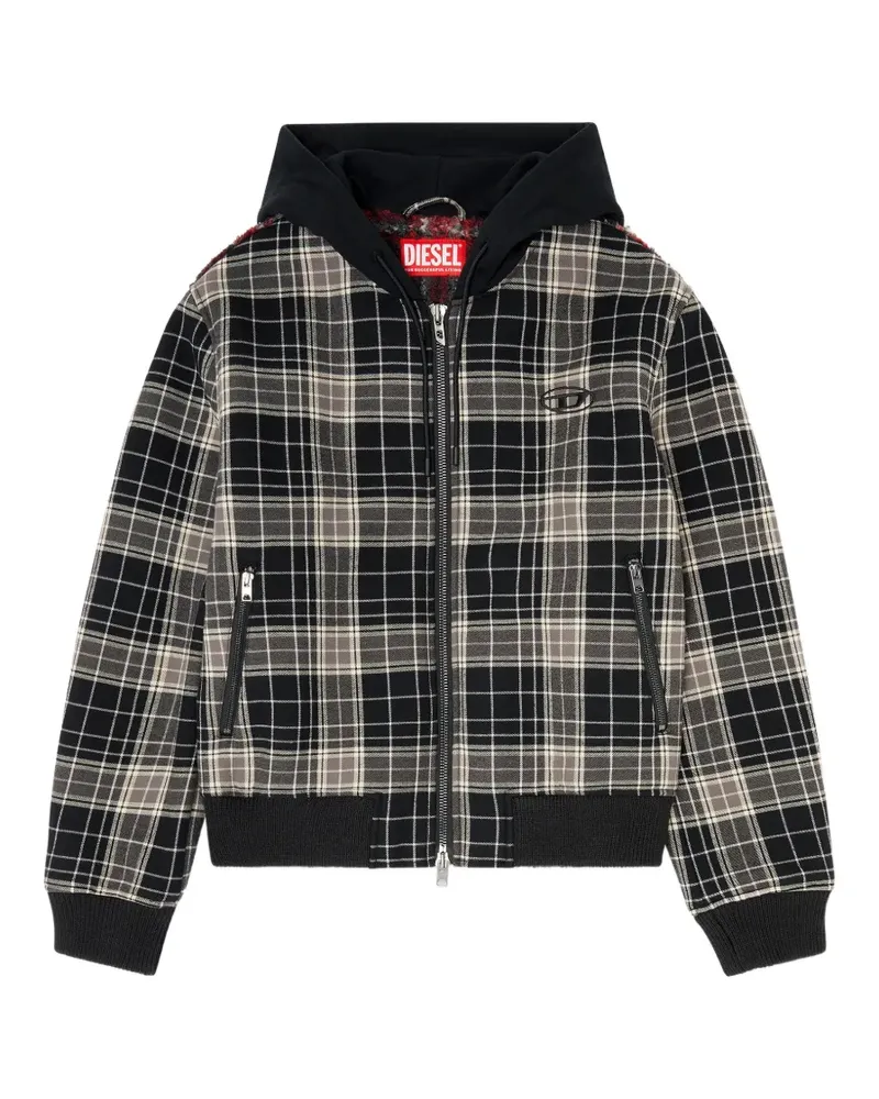 Diesel check-flannel bomber jacket with teddy interior - Schwarz Schwarz
