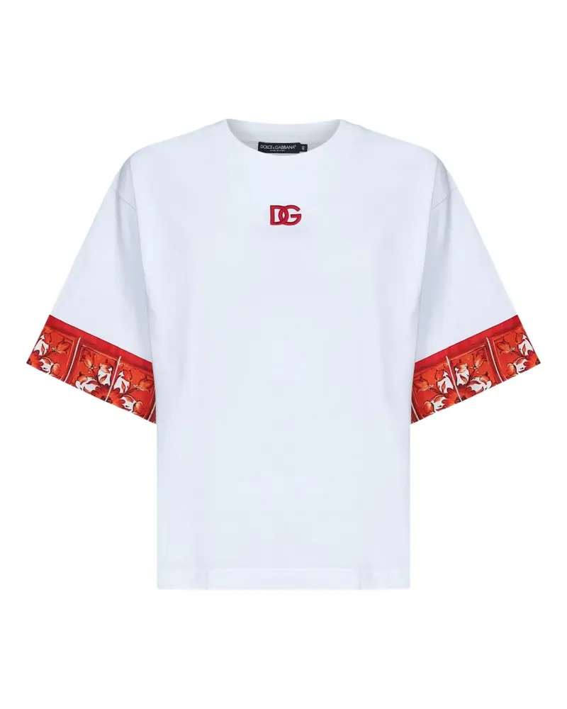 Dolce & Gabbana Maiolica-print logo-embroidered T-shirt - Weiß Weiß