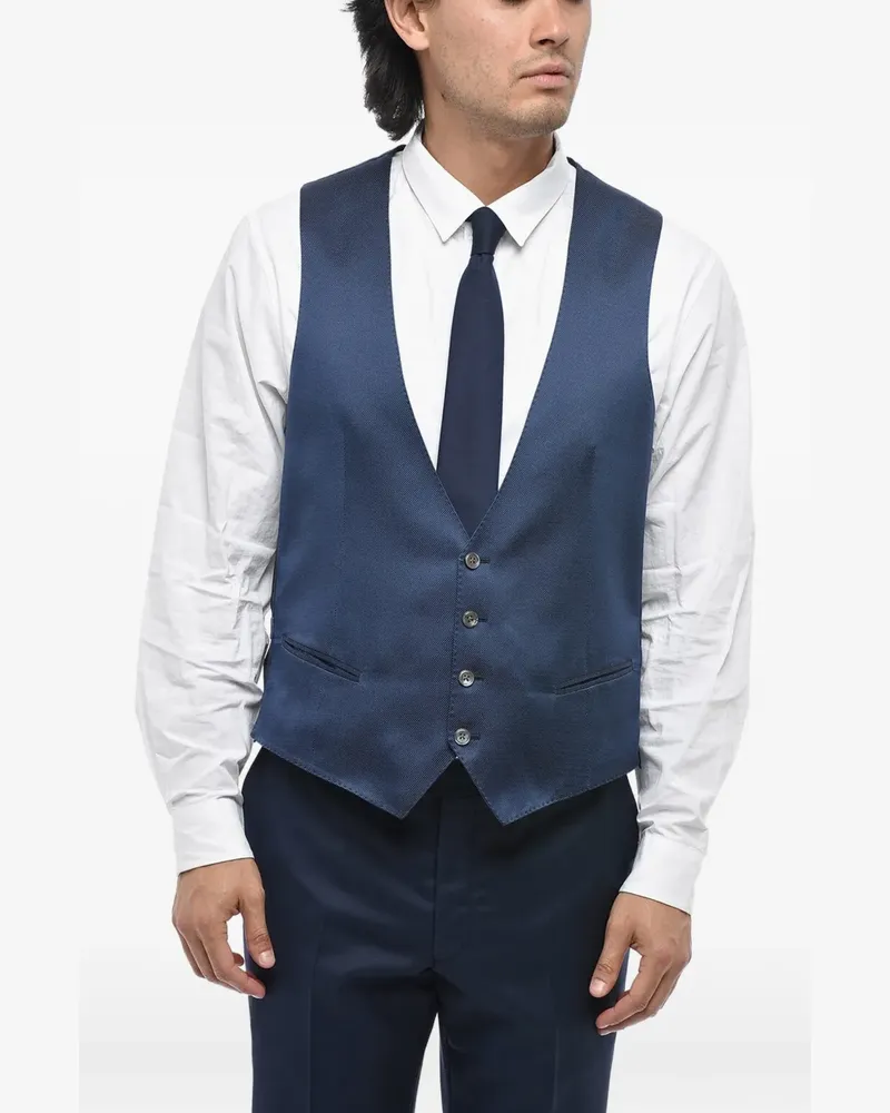 Corneliani pinpoint jetted-pockets waistcoat - Blau Blau