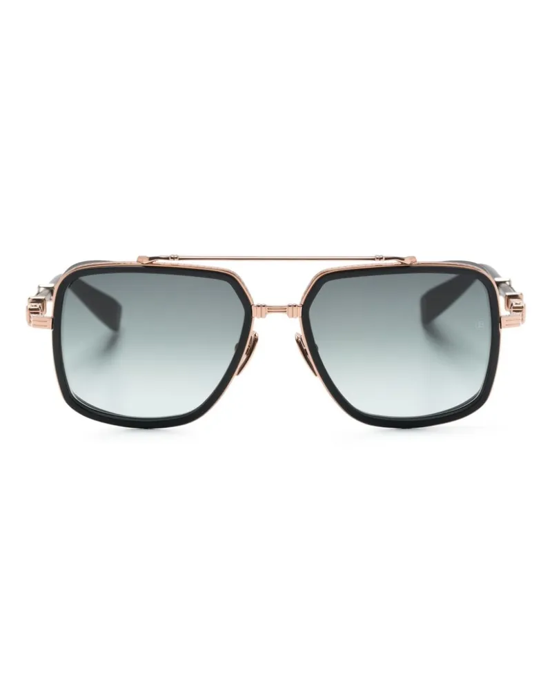 Balmain Eckige BPS 108E Sonnenbrille mit Logo - Schwarz Schwarz