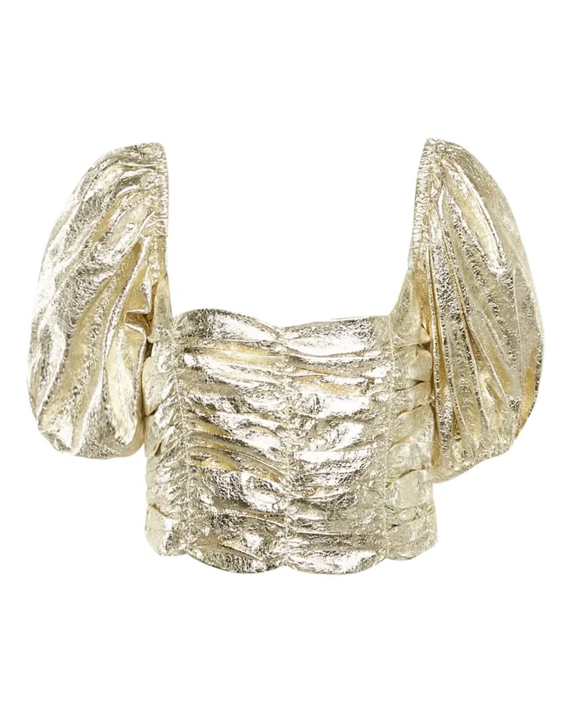 Georgia Alice Gerafftes Vegas Cropped-Top mit Puffärmeln - Gold Gold