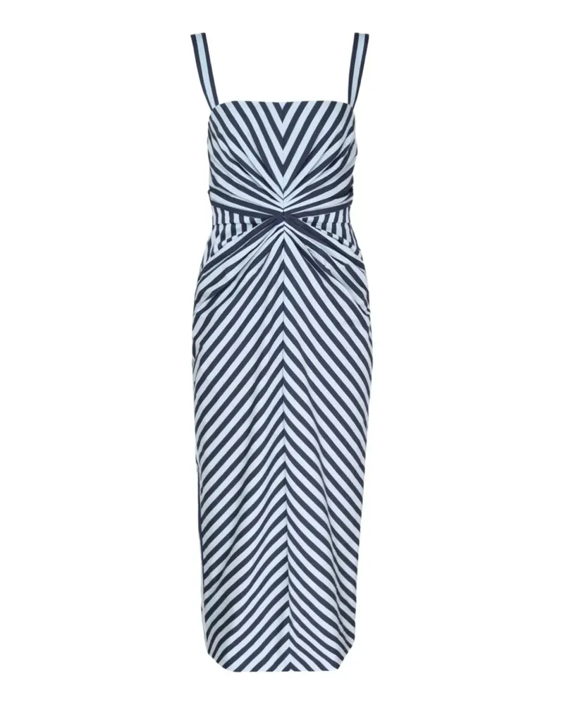 Carolina Herrera New York striped ruched-detail midi dress - Blau Blau