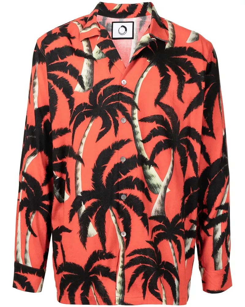 ENDLESS JOY Tencel-Hemd mit Palmen-Print - Rot Rot