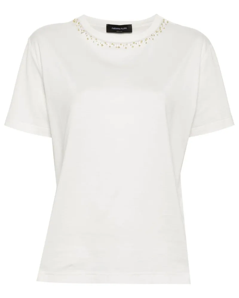 Fabiana Filippi T-Shirt mit Perlenverzierung - Weiß Weiß