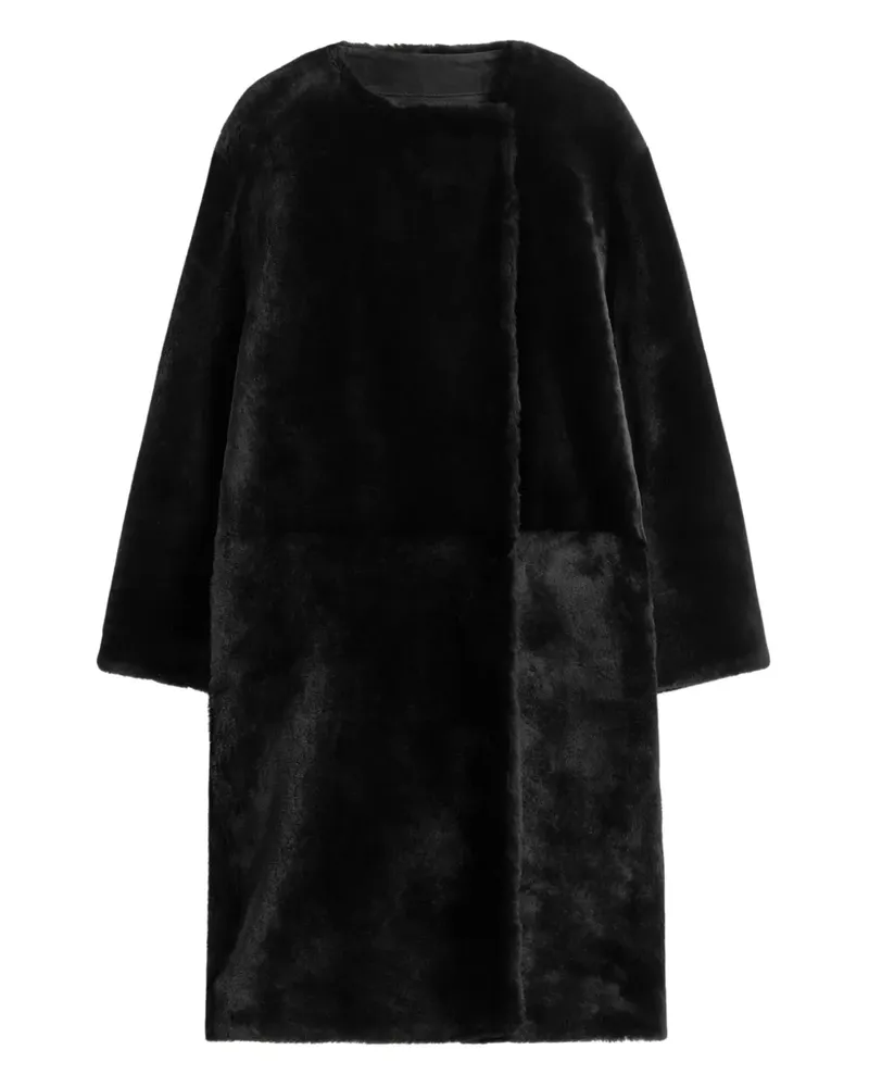 Totême Shearling-Mantel ohne Kragen - Schwarz Schwarz