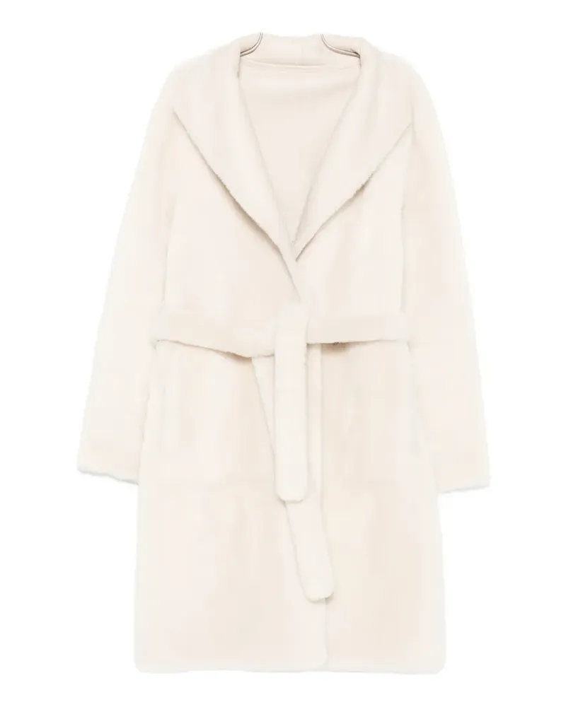 Yves Salomon belted shearling coat - Nude Nude