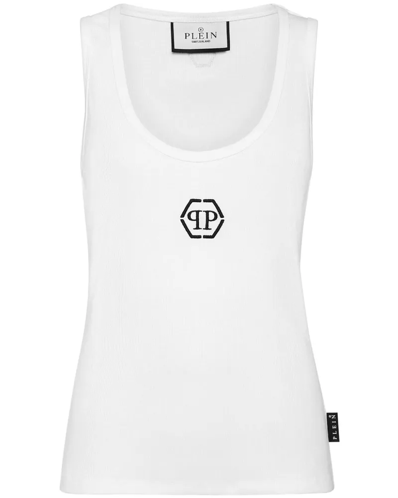 Philipp Plein Geripptes Tanktop mit Logo-Stickerei - Weiß Weiß
