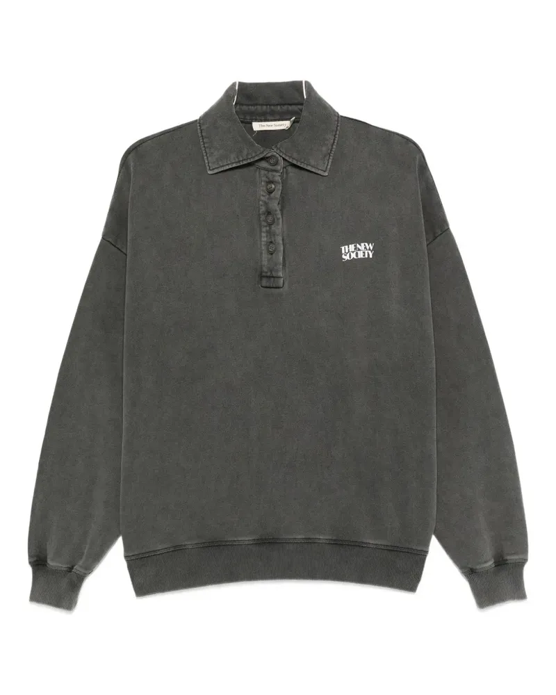 The New Society logo-print long-sleeve polo top - Grau Grau