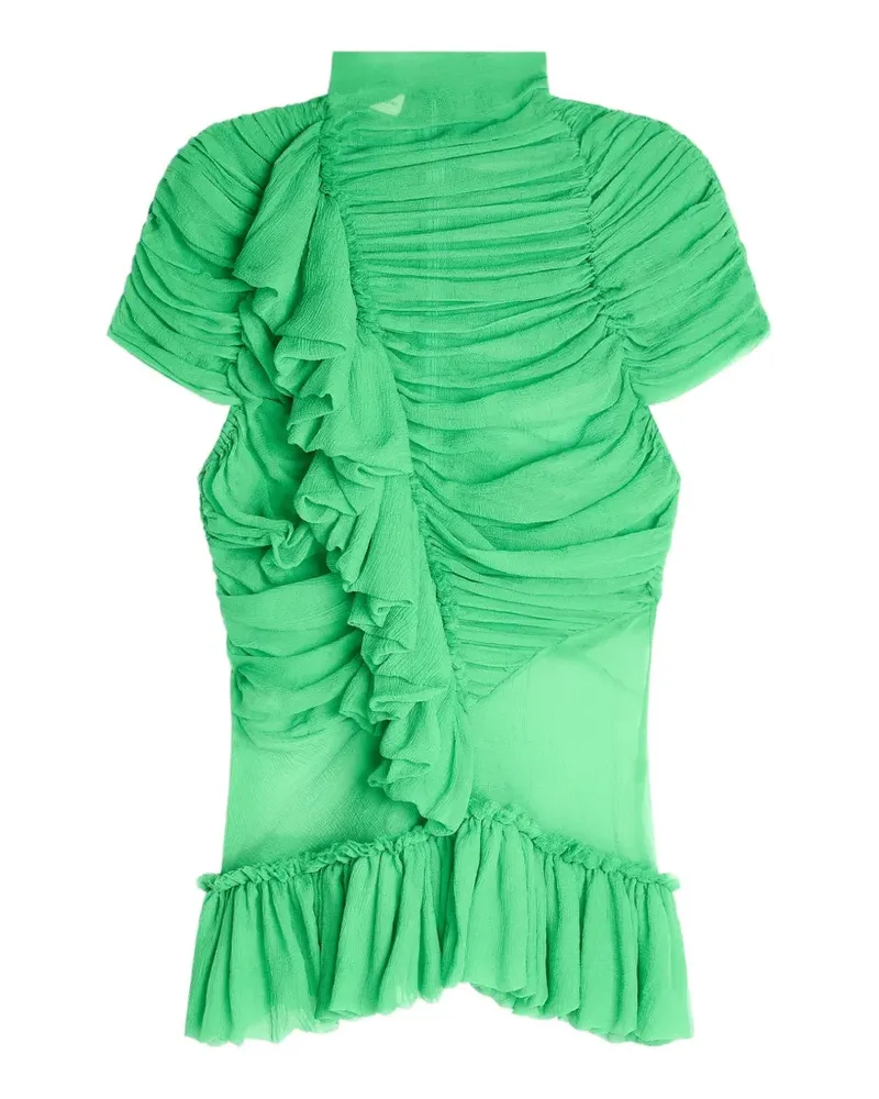 Dries van Noten Seidenoberteil mit Volants - Grün Grün