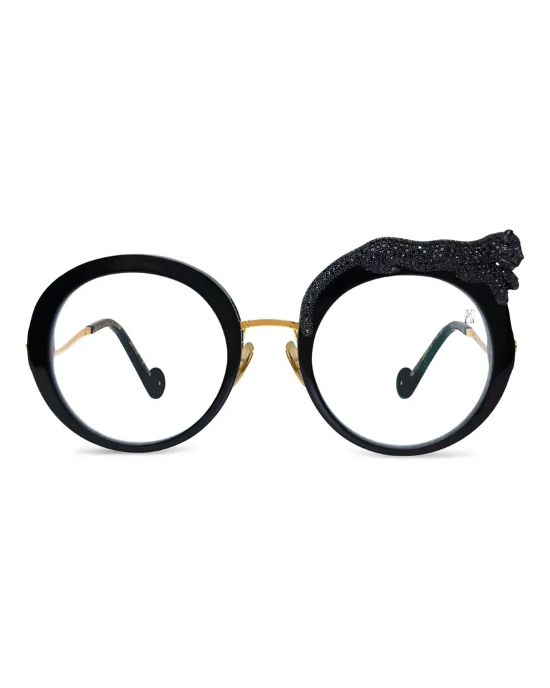 Anna-Karin Karlsson Runde Panther Brille mit Kristallen - Schwarz Schwarz