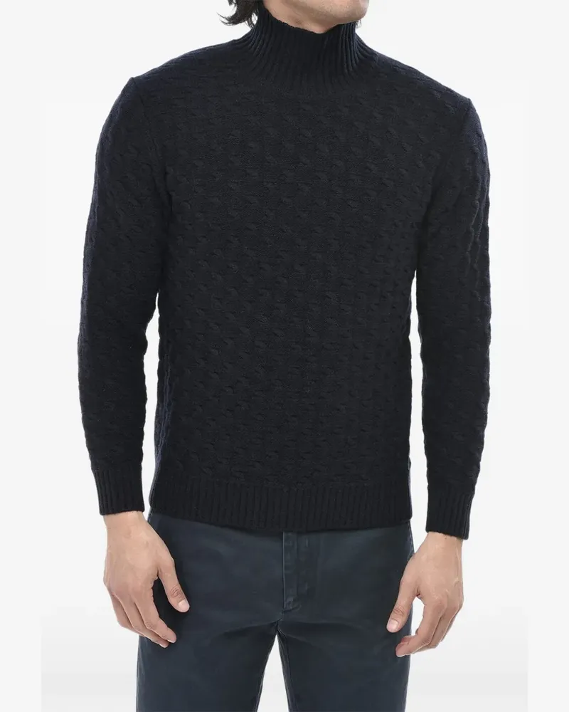 Paolo Pecora Milano Rollkragenpullover mit Zopfmuster - Blau Blau