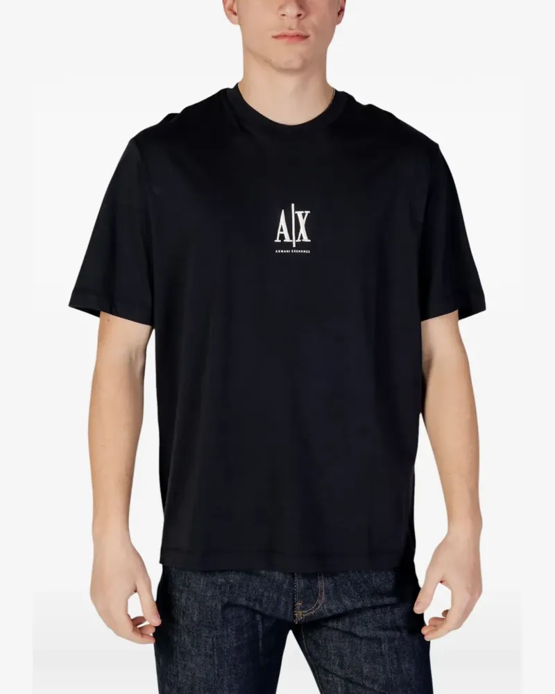 Armani Exchange Kurzärmeliges T-Shirt mit Logo-Print - Schwarz Schwarz