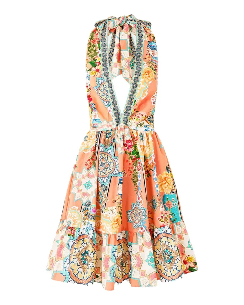 Camilla Meet Me In Mallorca ruffle hem mini dress - Orange Orange