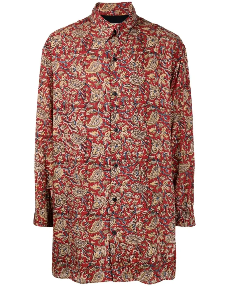 Yohji Yamamoto Hemd mit Blumen-Print Rot