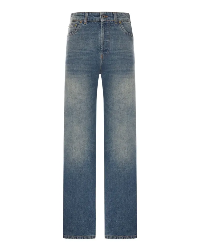 Miu Miu logo-embroidered faded-effect jeans - Blau Blau