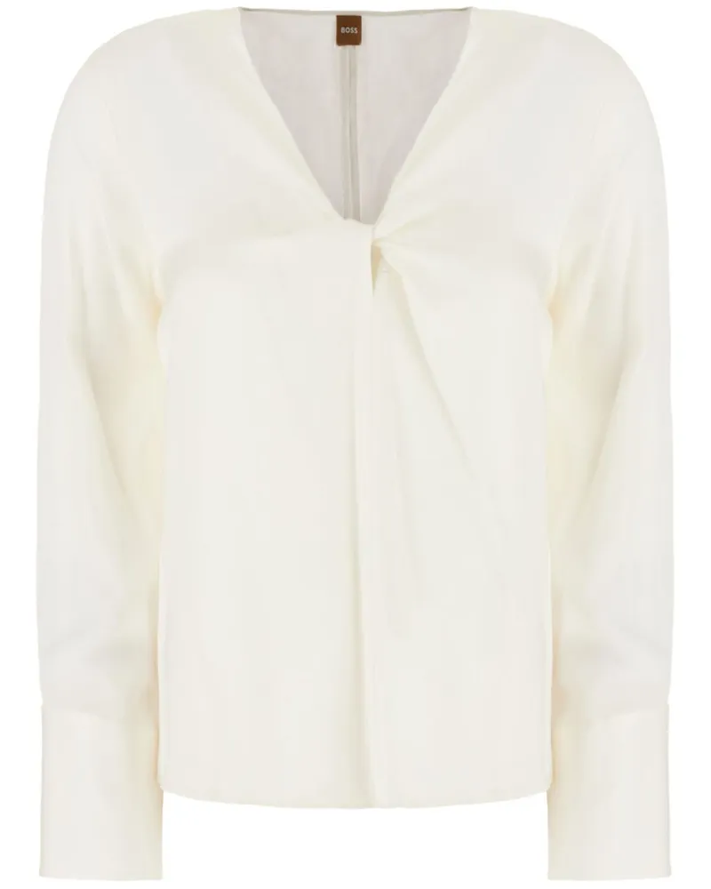 HUGO BOSS Drapierte Bluse - Weiß Weiß