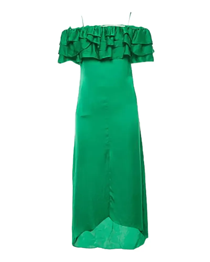 Maje Satinkleid mit Rüschensaum - Grün Grün