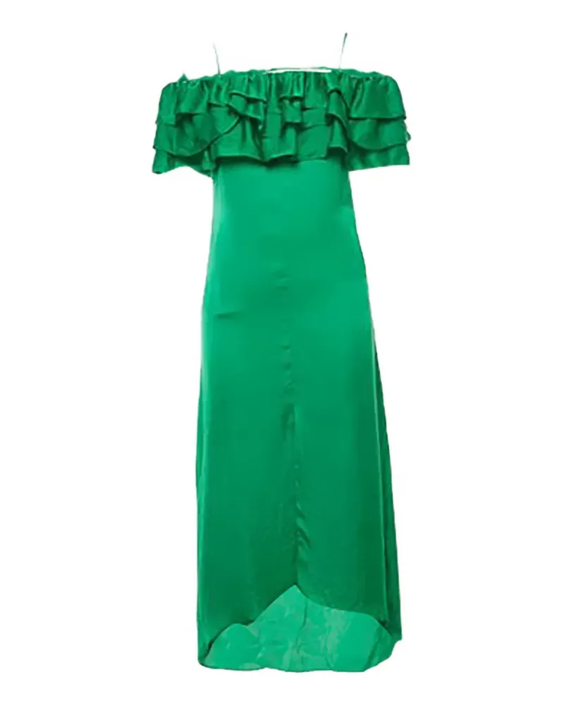 Maje Satinkleid mit Rüschensaum - Grün Grün