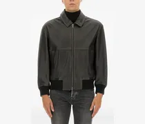 Lederjacke mit Reißverschluss - Grau