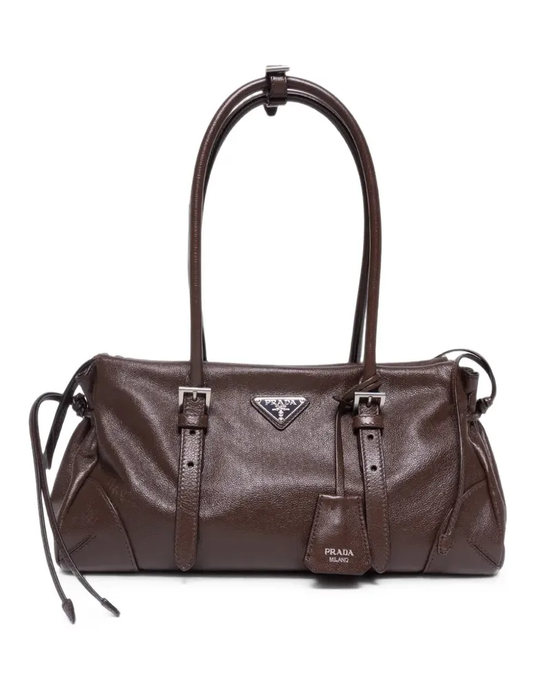 Prada Karin medium antiqued leather tote bag - Braun Braun