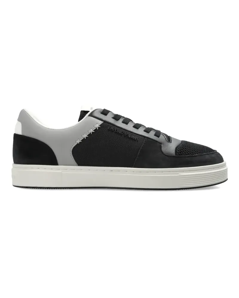 Emporio Armani mesh-panelled cross-stitch sneakers - Schwarz Schwarz