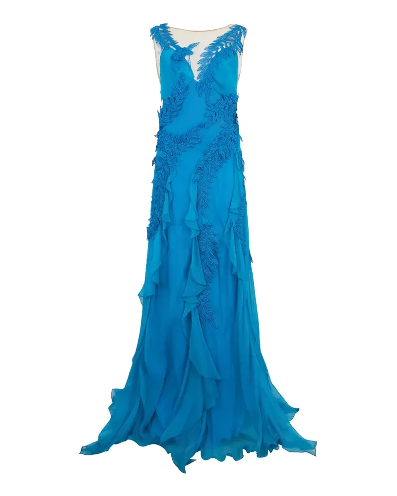 Alberta Ferretti leaf-applique ruffled maxi dress - Blau Blau