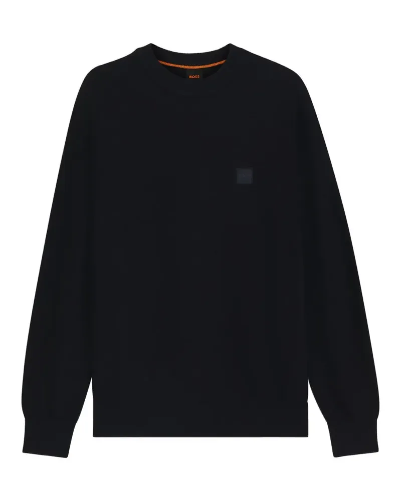HUGO BOSS Pullover aus Baumwollpiqué mit Logo-Patch - Blau Blau