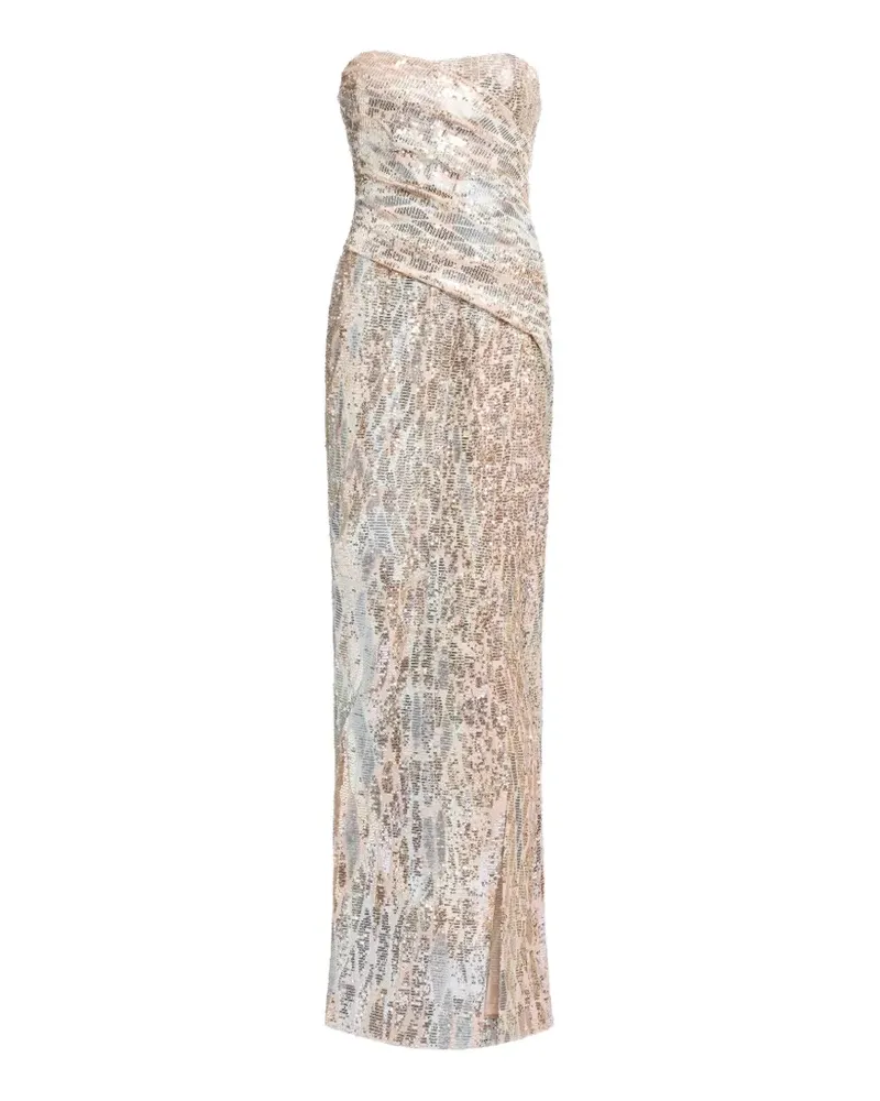 Elie Saab Schulterfreies Maxikleid mit Pailletten - Gold Gold