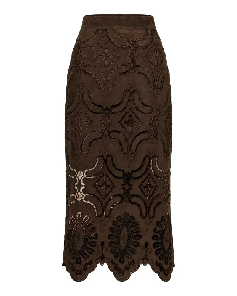 Isabelle Blanche Midirock mit Laser-Cuts - Braun Braun