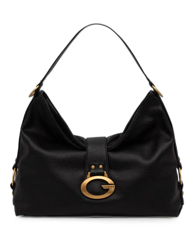 Guess large Camden logo-plaque pebbled shoulder bag - Schwarz Schwarz