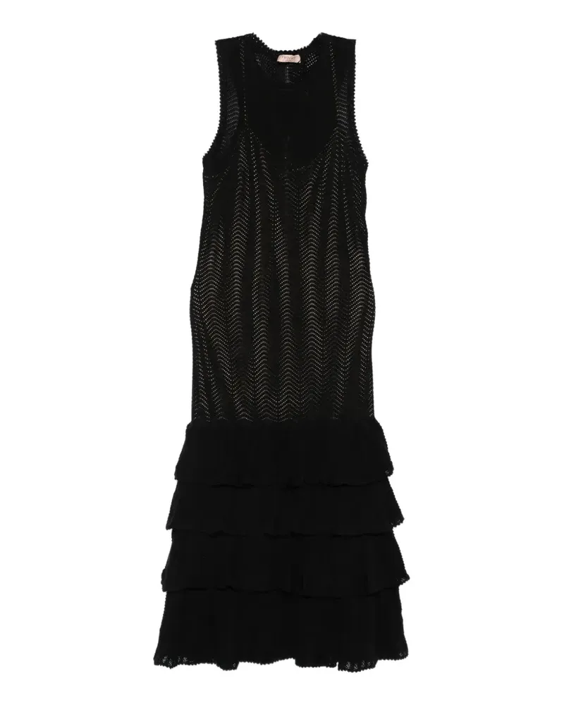 Twin-Set pointelle-knit ruffled midi dress - Schwarz Schwarz