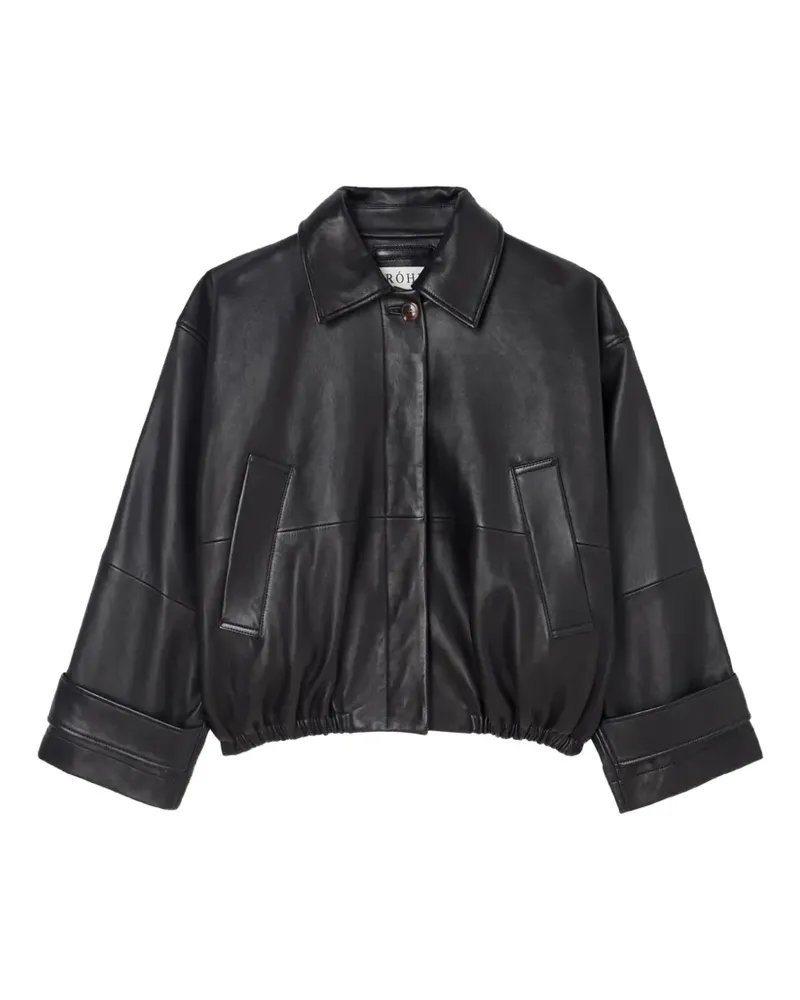 Róhe Lederjacke mit Stehkragen - Schwarz Schwarz
