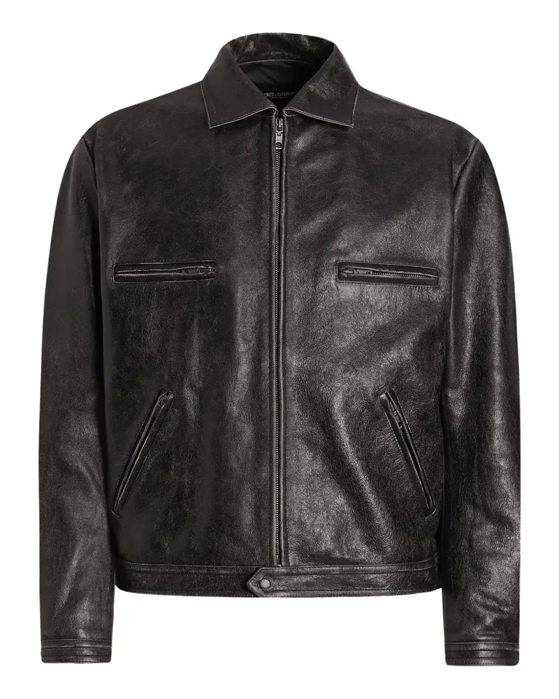 Dolce & Gabbana Lederjacke mit Reißverschluss - Schwarz Schwarz