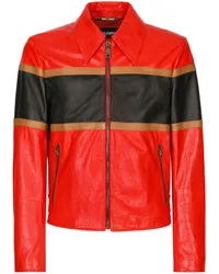 Dolce & Gabbana Gestreifte Hemdjacke aus Leder Rot