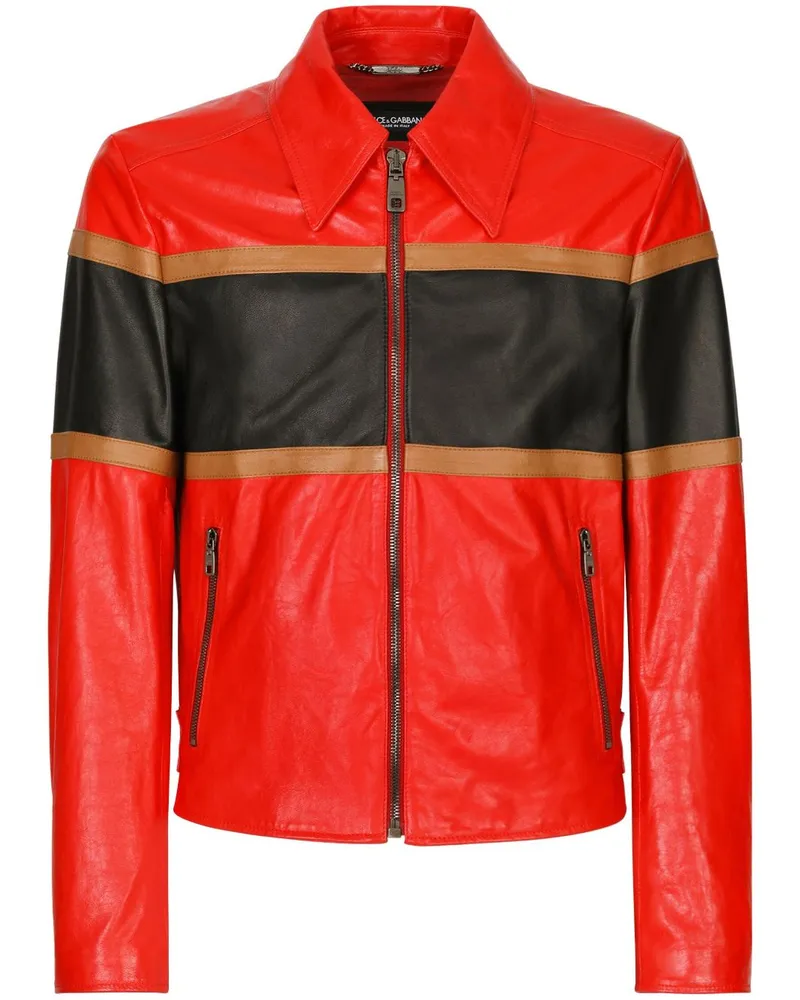 Dolce & Gabbana Gestreifte Hemdjacke aus Leder Rot